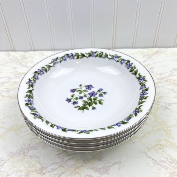 Vintage Jyoto Fine China Japan 4 Soup Bowls Glendale Pattern Violet 7 3/4” - Picture 7 of 12